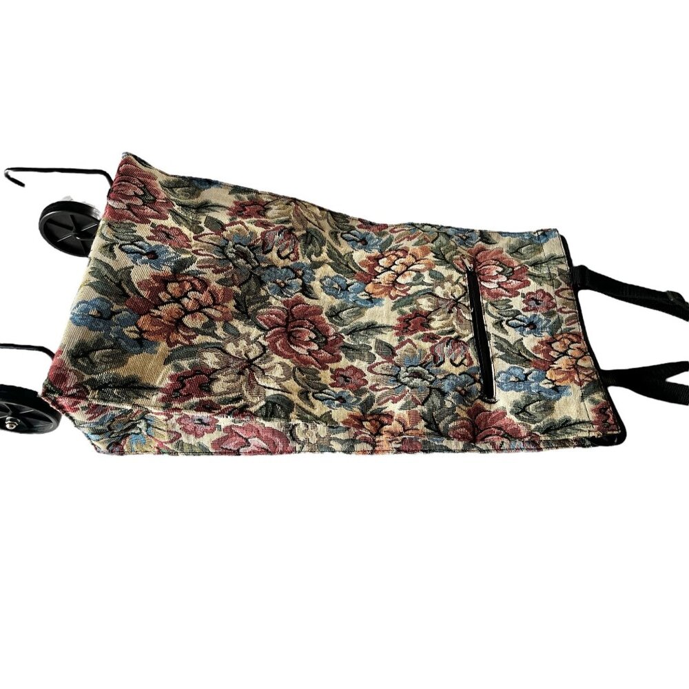 Vintage Floral Tapestry Rolling Shopping Bag 12" x 6.75" x 26.5" Granny Core - Picture 8 of 16